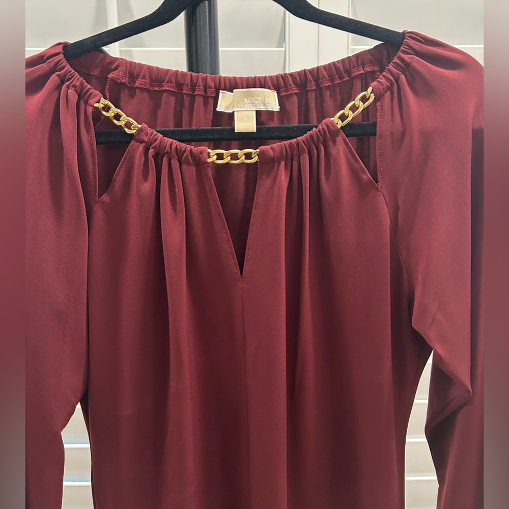 MICHAEL Michael Kors Burgundy Top with Gold Chain Accent